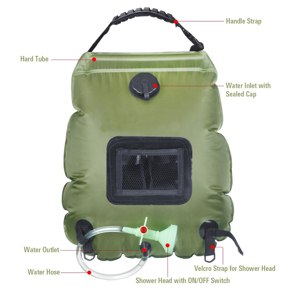 2020 Water Bags For Outdoor Solar Hiking Camping Shower Bag 20L Heating Camping Shower Hydration Bag Hose Switchable Shower Head