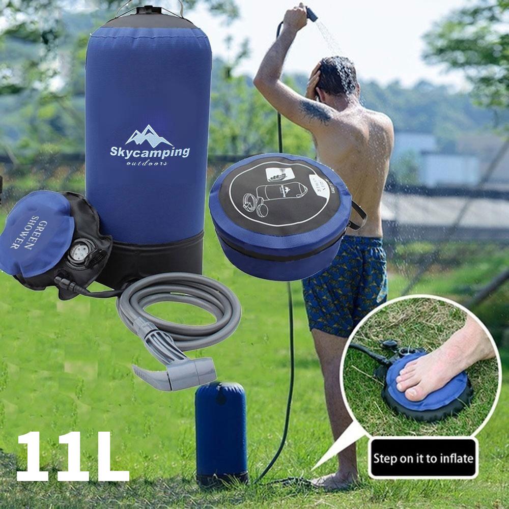 11L Inflatable Shower Bag with Foot Pump Pressure Bathing Water Bag For Outdoor Travel Hiking Camping Beach Washing Cars Tools