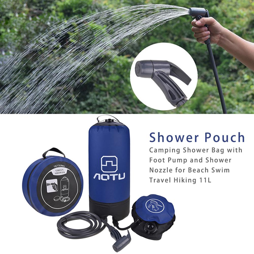 11L Portable Outdoor Camping Shower Bag With Foot Pump And Shower Nozzle For Beach Swim Travel Hiking