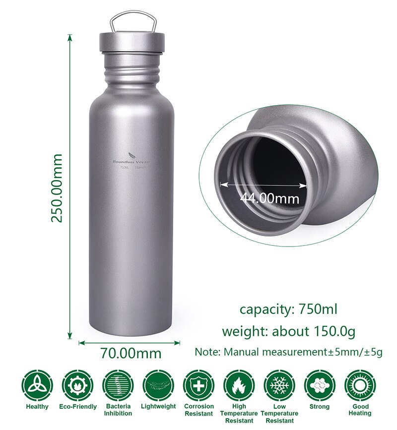 Boundless Voyage Titanium Water Bottle with Titanium Lid Outdoor Camping Cycling Hiking Tableware Drinkware 25.6oz/750ml