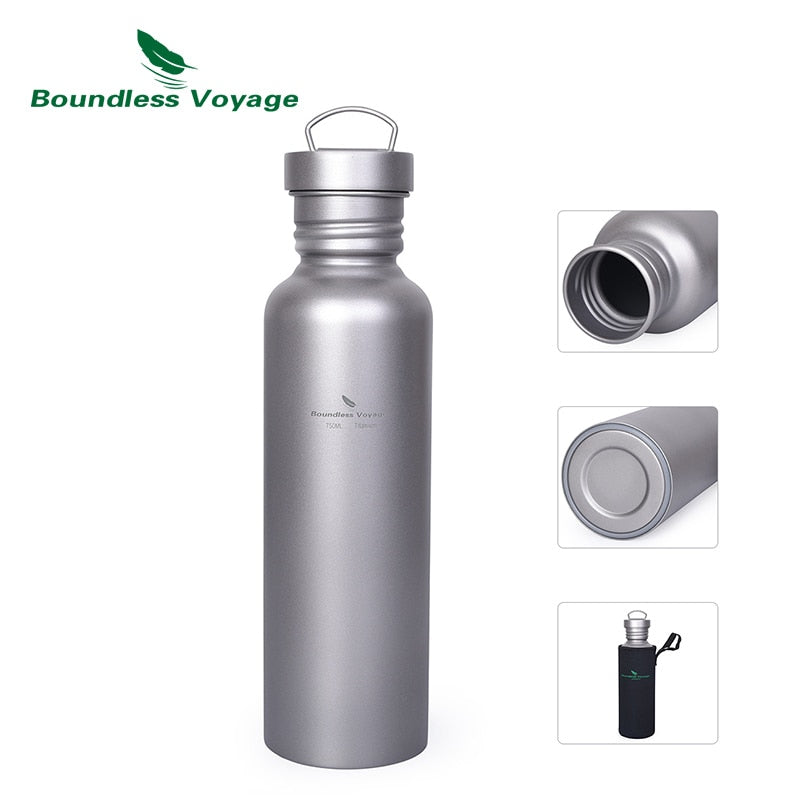 Boundless Voyage Titanium Water Bottle with Titanium Lid Outdoor Camping Cycling Hiking Tableware Drinkware 25.6oz/750ml