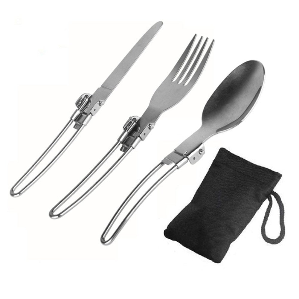 Long cookware backpack Spork fork stainless steel fold knife utensil spoon  set combo Picnic camp cutlery tableware flatware