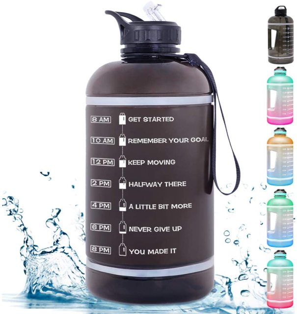 ZOMAKE wide mouth sport drinking water bottle Gallon Water Bottle with Time Marker Large Water Bottles Outdoor Sports